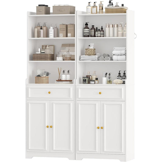 2PCS 73.2 Inches Storage Cabinets with Doors and Drawer White