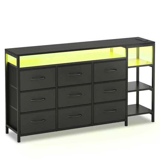 60 Inches LED TV Stand Dresser with Charging Station Black