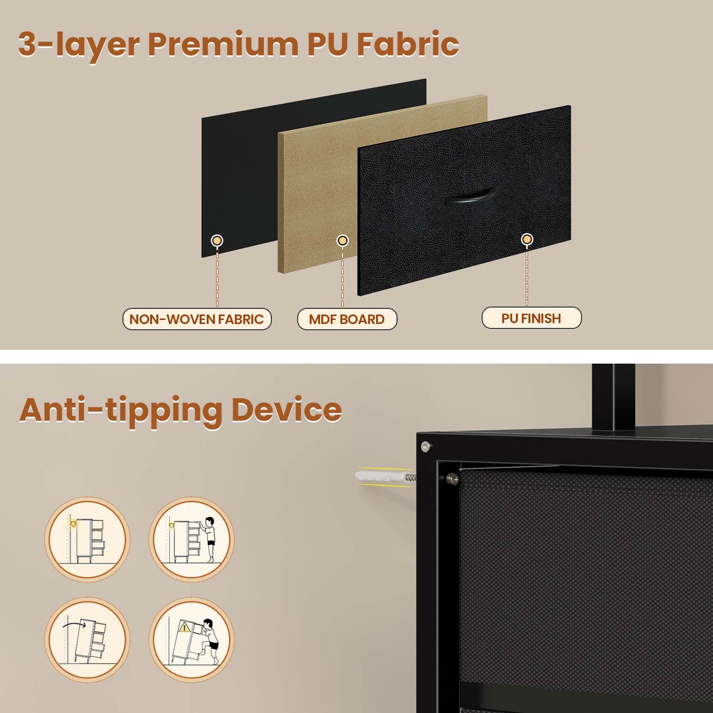 TV Stand with LED Lights and Power Outlets Black