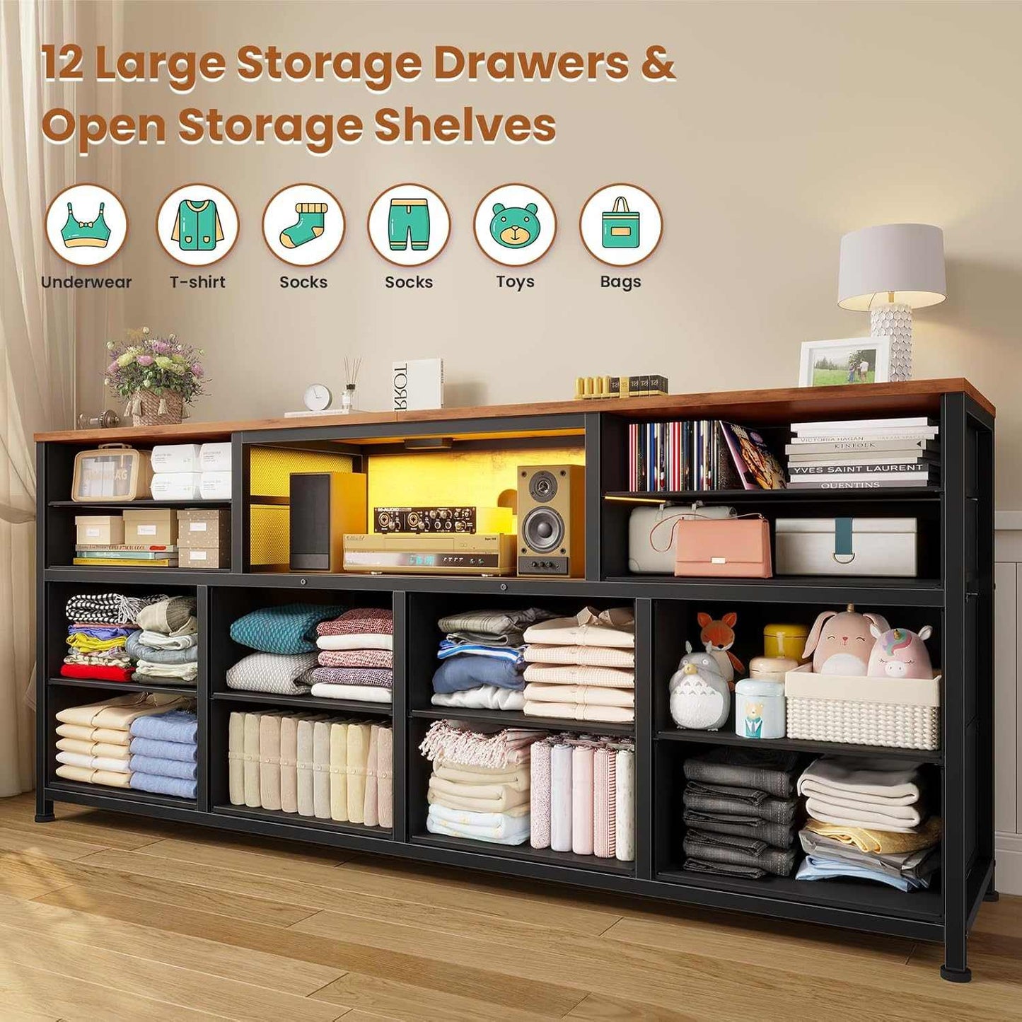 55 Inch LED TV Stand Dresser with Power Outlets Brown