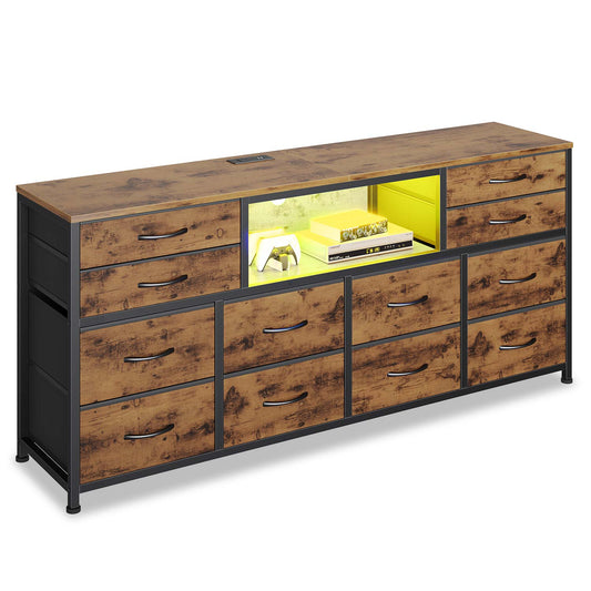 55 Inch LED TV Stand Dresser with Power Outlets Brown