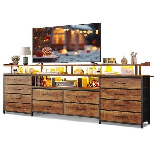 63 Inches TV Stand Dresser with LED Lights and Charging Station Brown