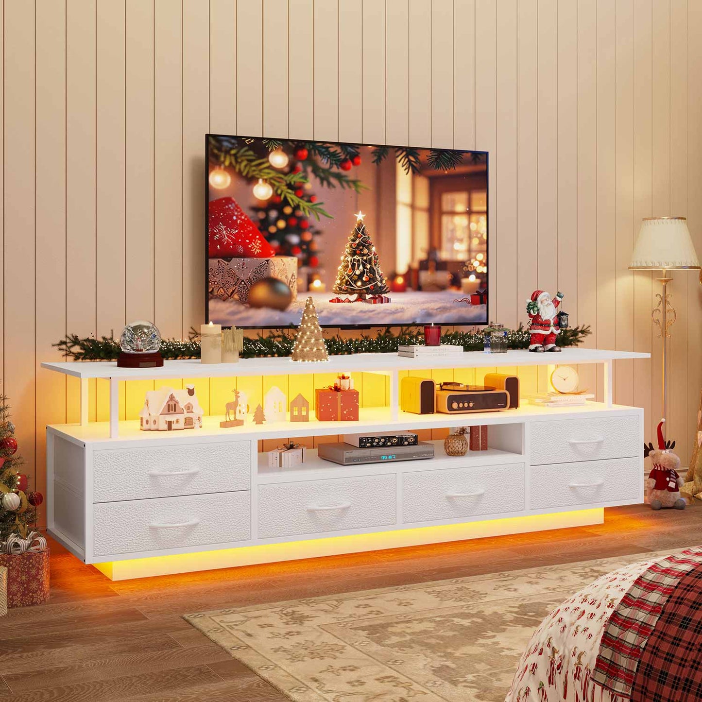 TV Stand with LED Lights and Power Outlets White