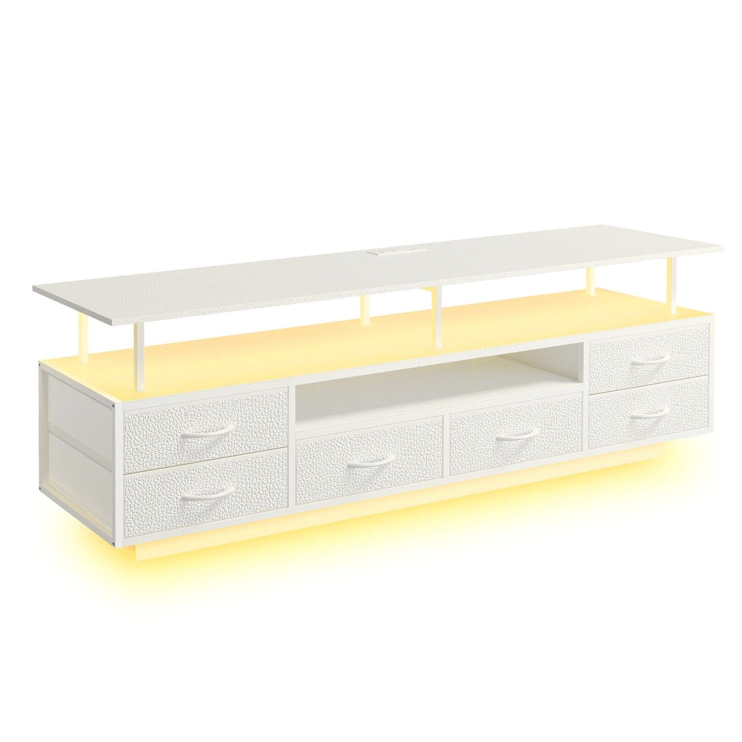 TV Stand with LED Lights and Power Outlets White