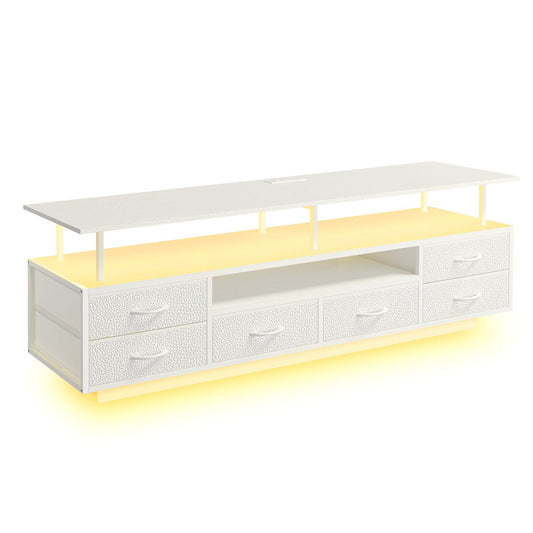 TV Stand with LED Lights and Power Outlets White