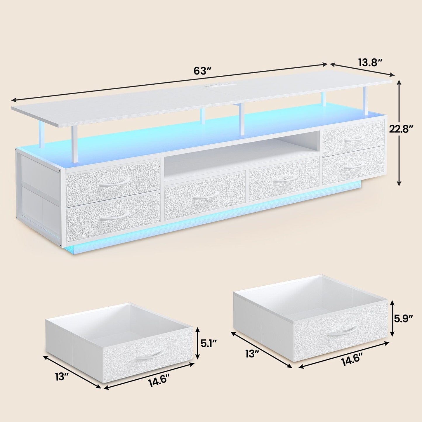 TV Stand with LED Lights and Power Outlets White